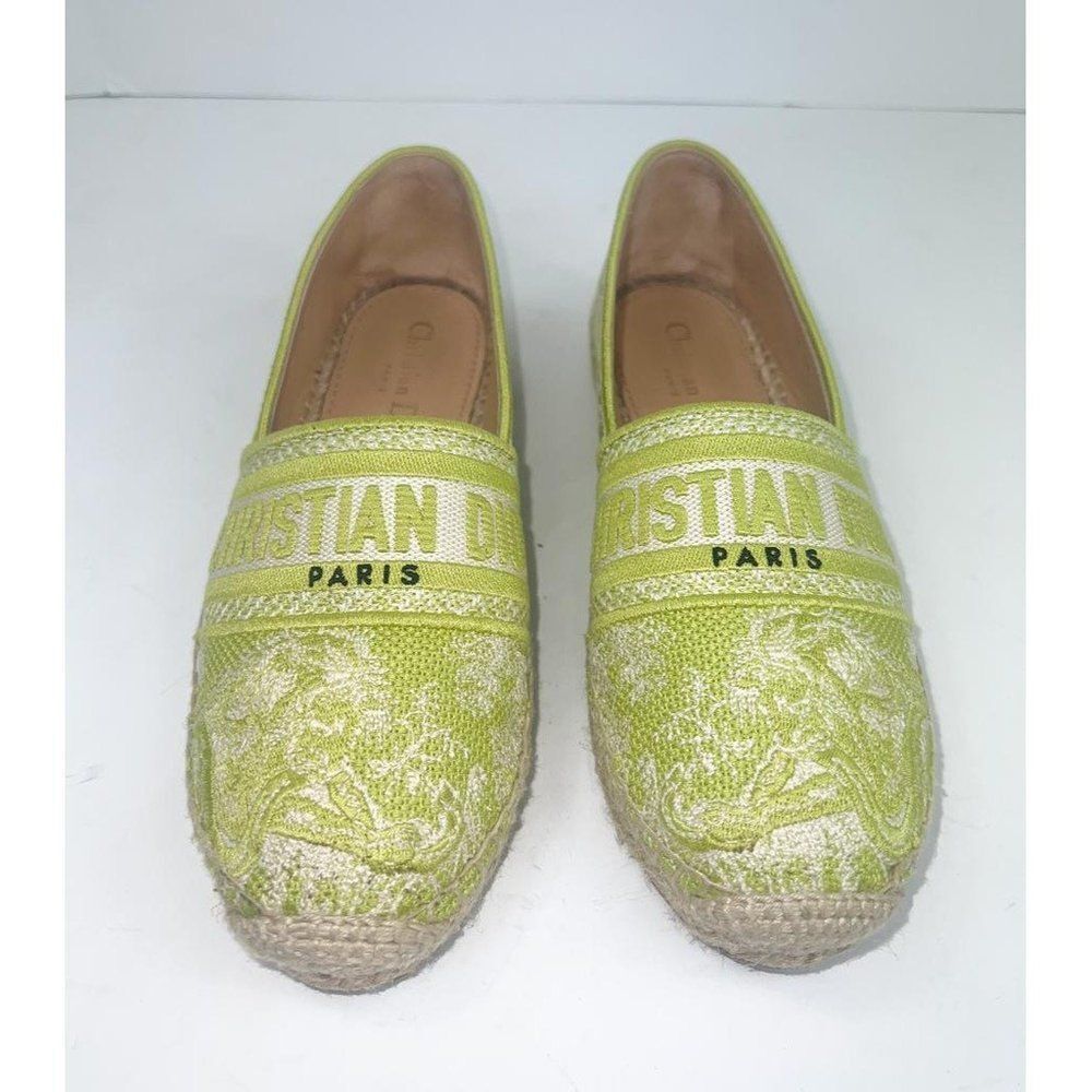 Authentic Christian DIOR Granville Lime Green Floral Flat Espadrilles Si… - Picture 4 of 17